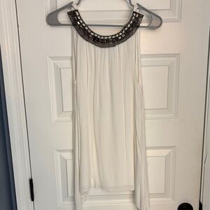 Chelsea & Violet White Top with Embellished Neckline